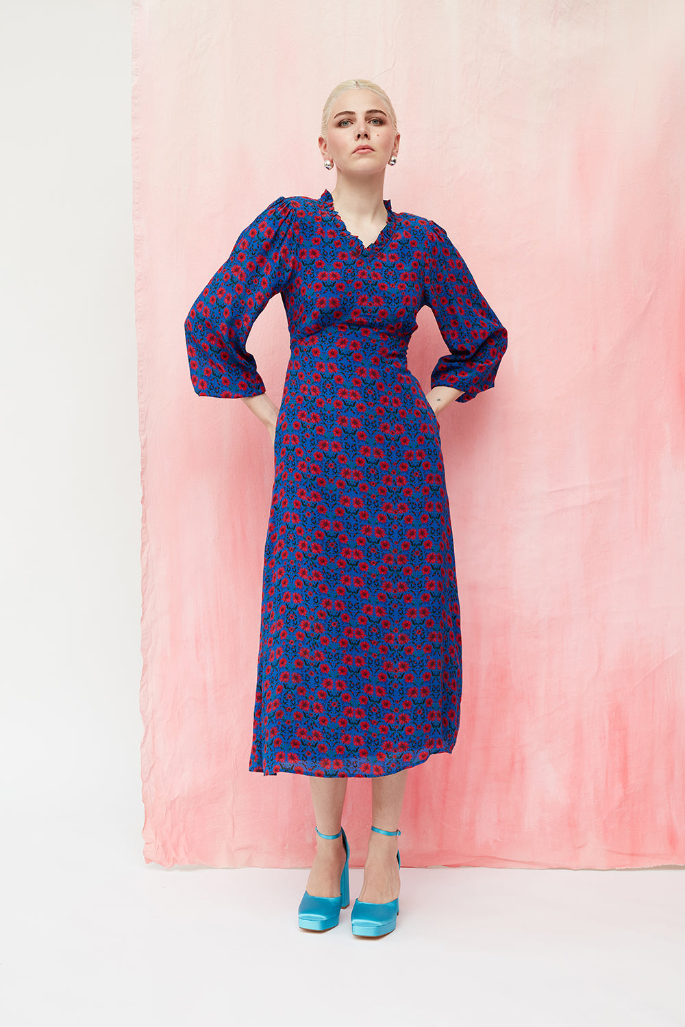 Barbara dress in blue silk