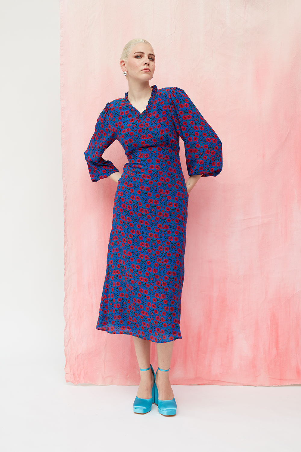 Barbara dress in blue silk