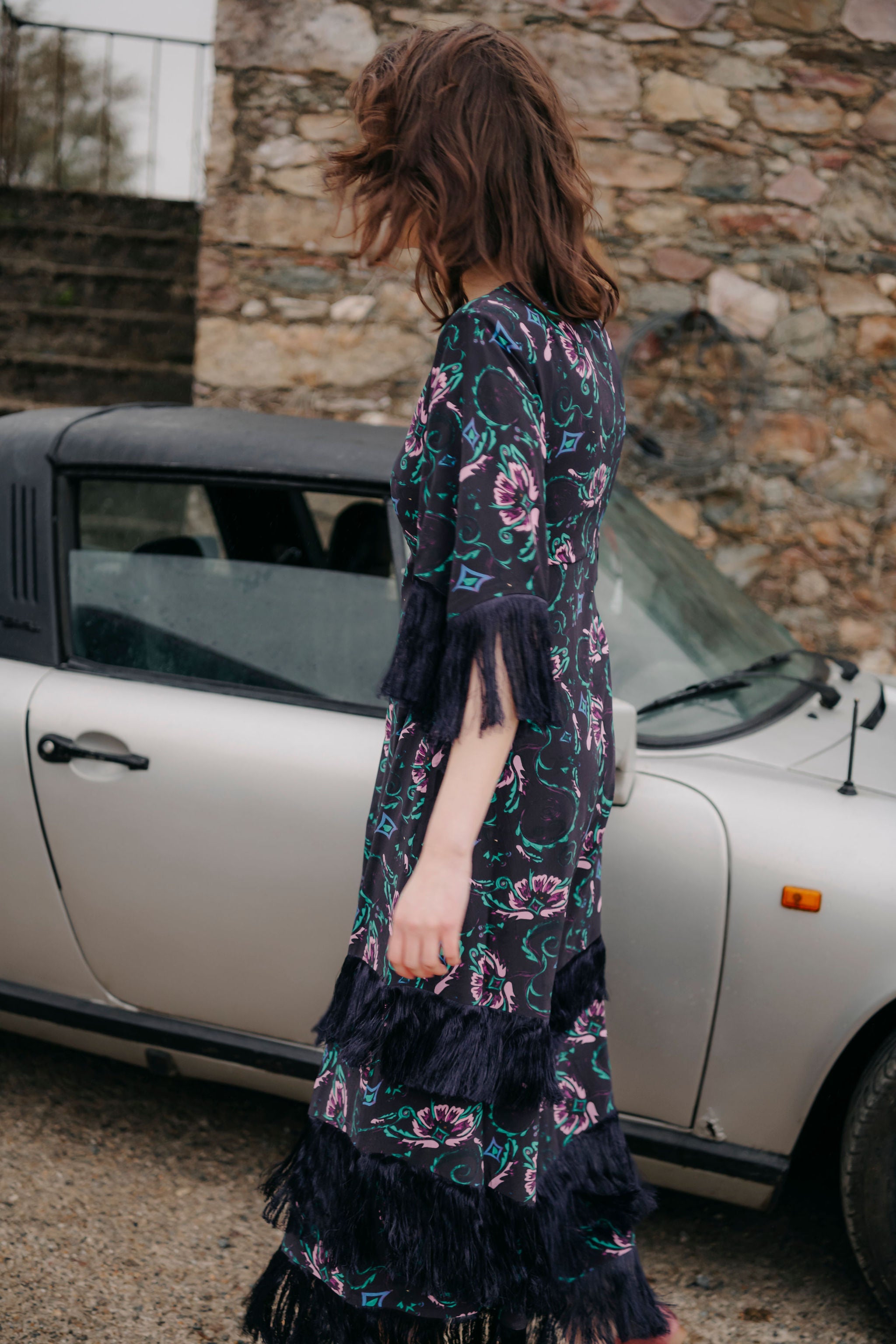 Silvana Dress in silk-midnight combo