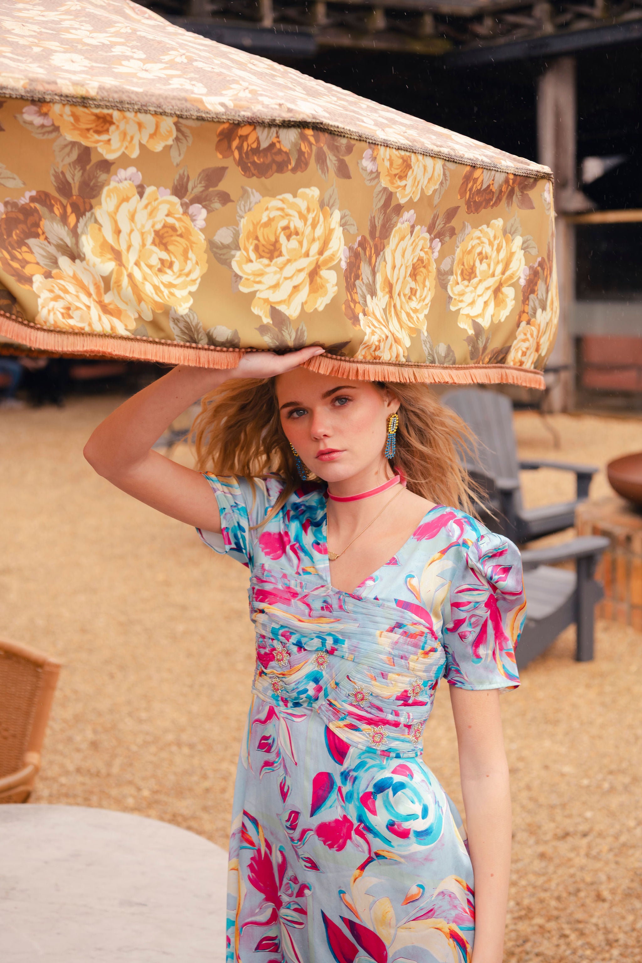 Orla Dress in multi pool blue print