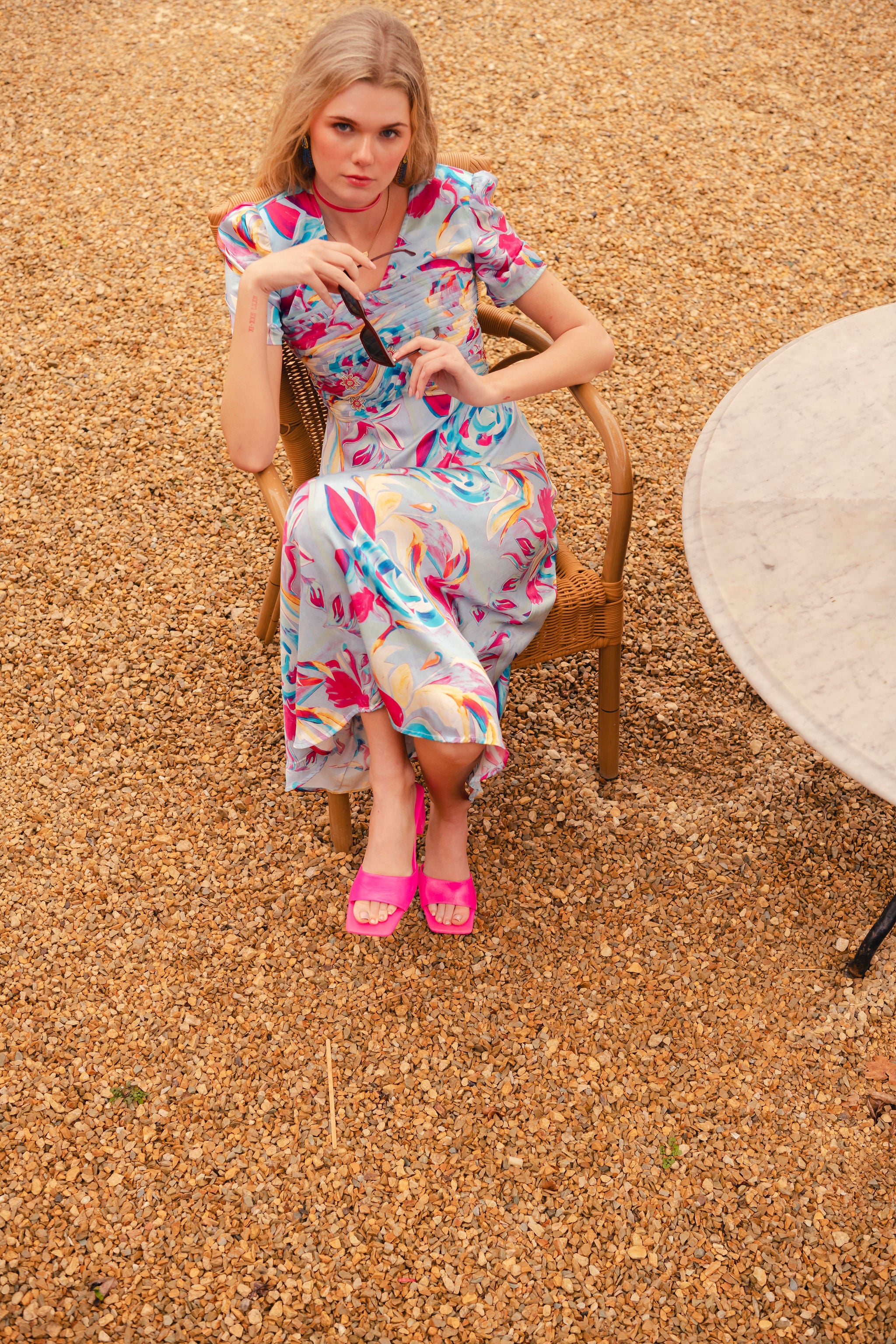 Orla Dress in multi pool blue print