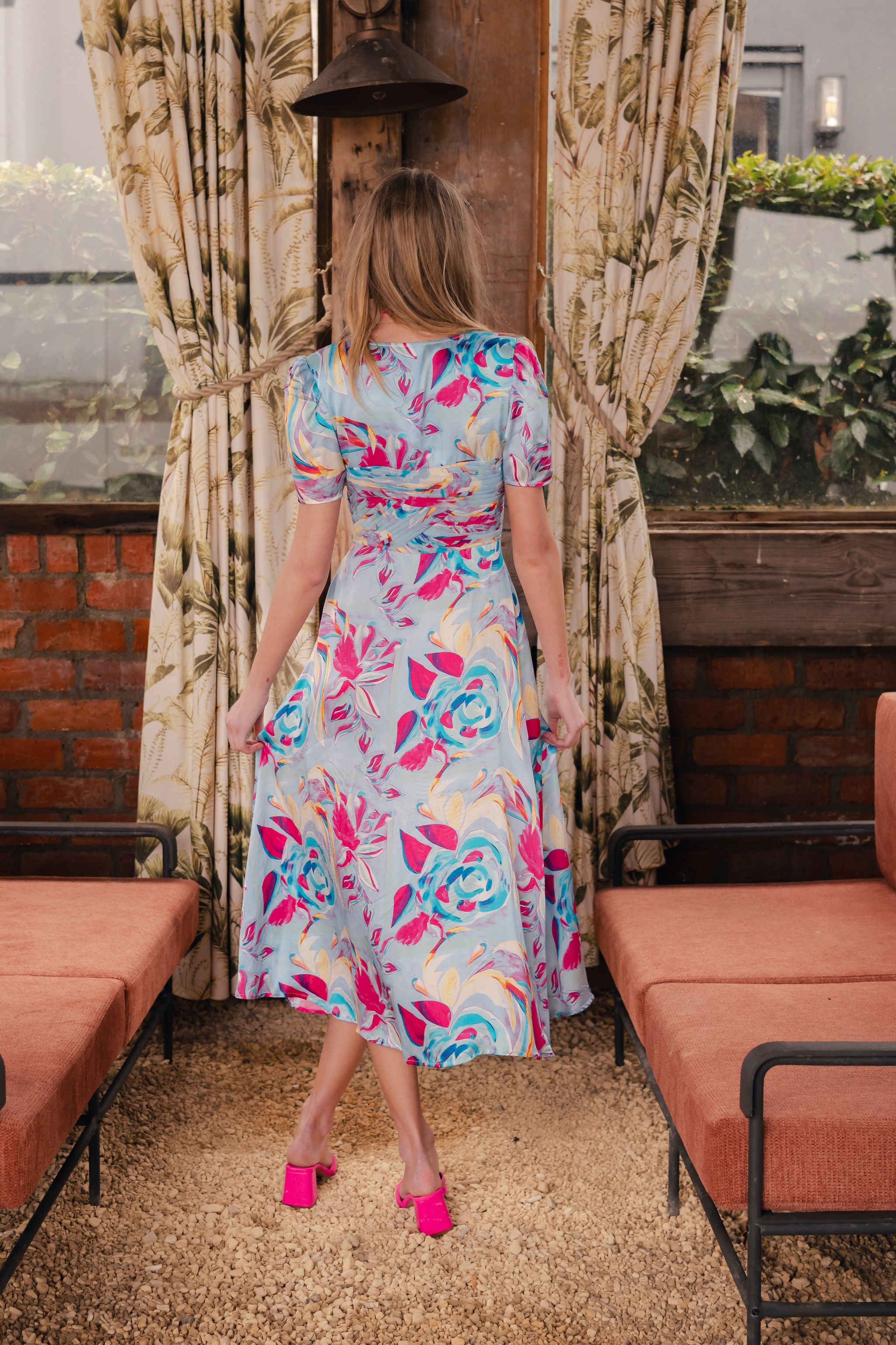 Orla Dress in multi pool blue print