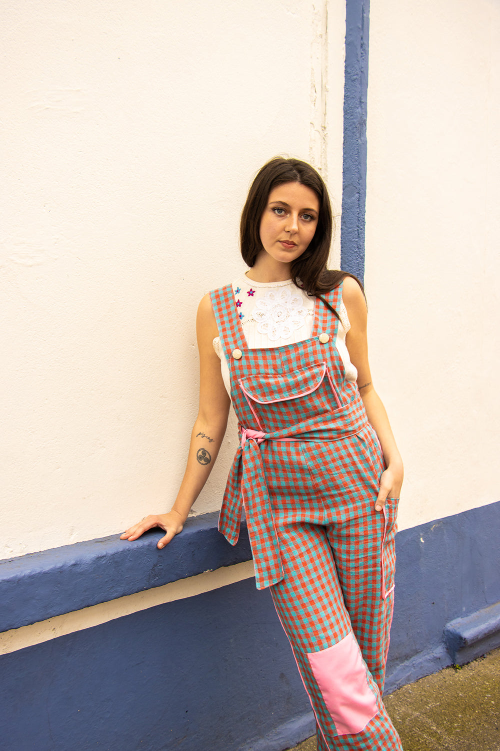 Clo dungarees gingham Irish linen2