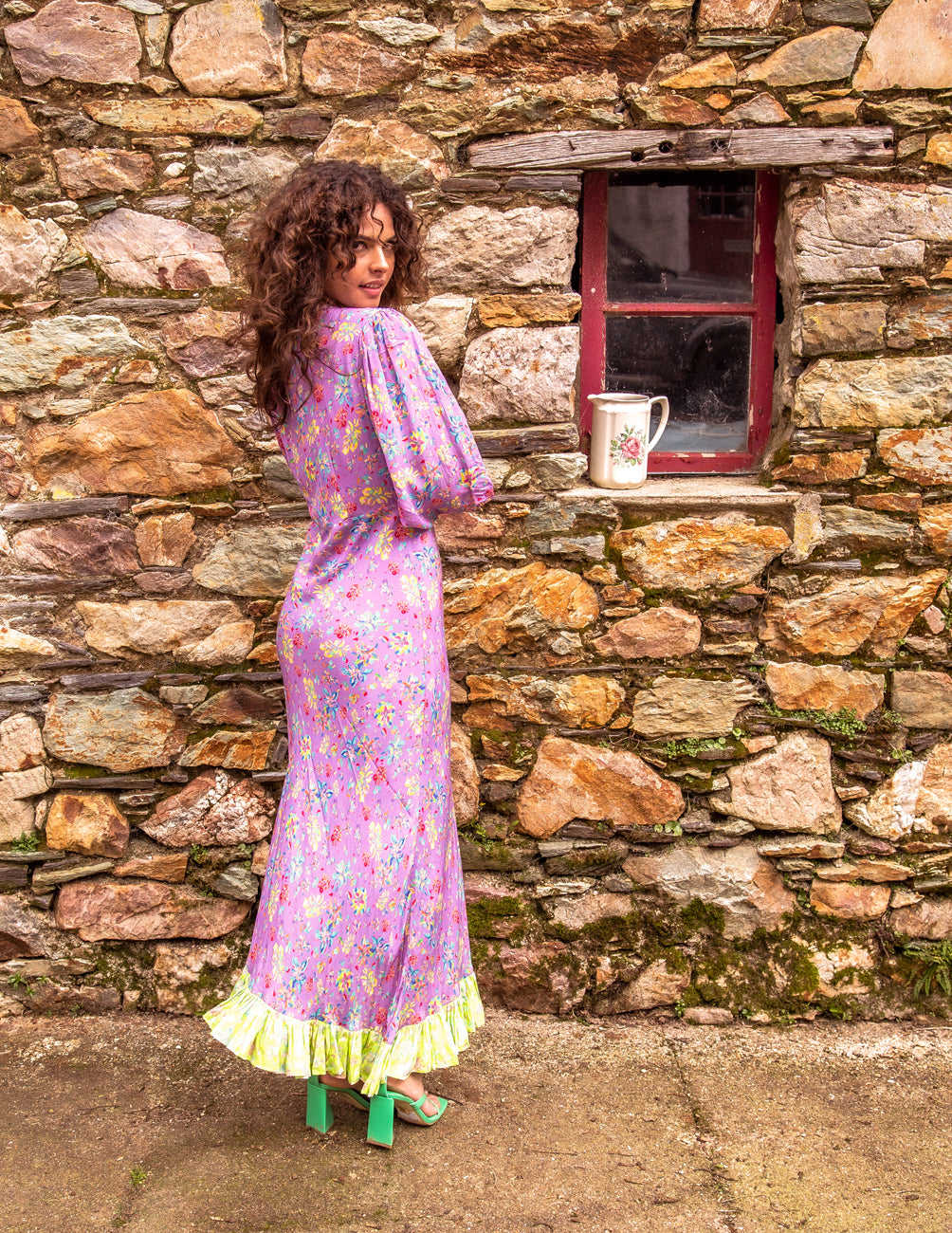 The Helena dress in lilac and lime