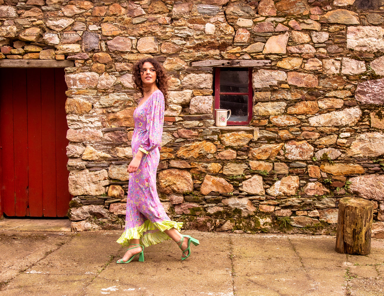 The Helena dress in lilac and lime