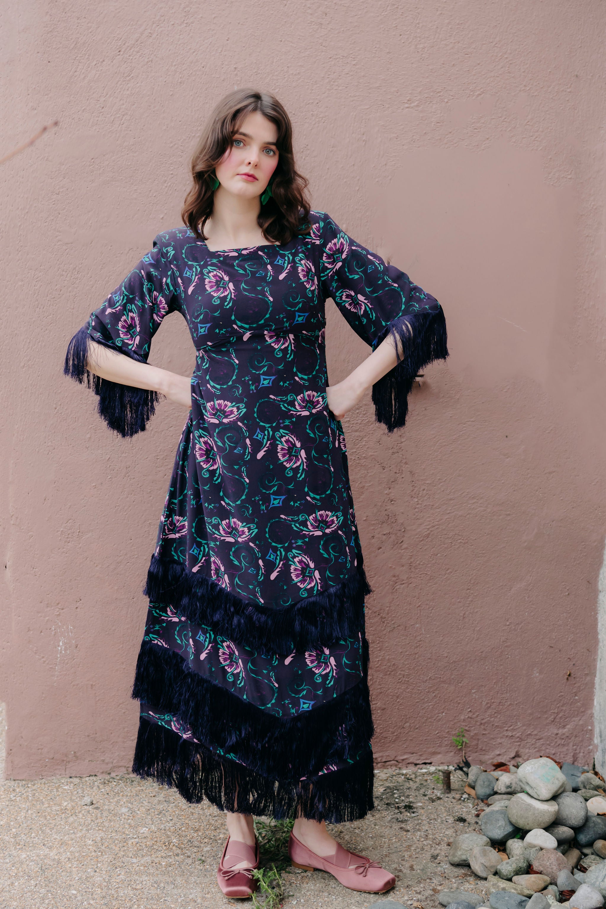 Silvana Dress in silk-midnight combo