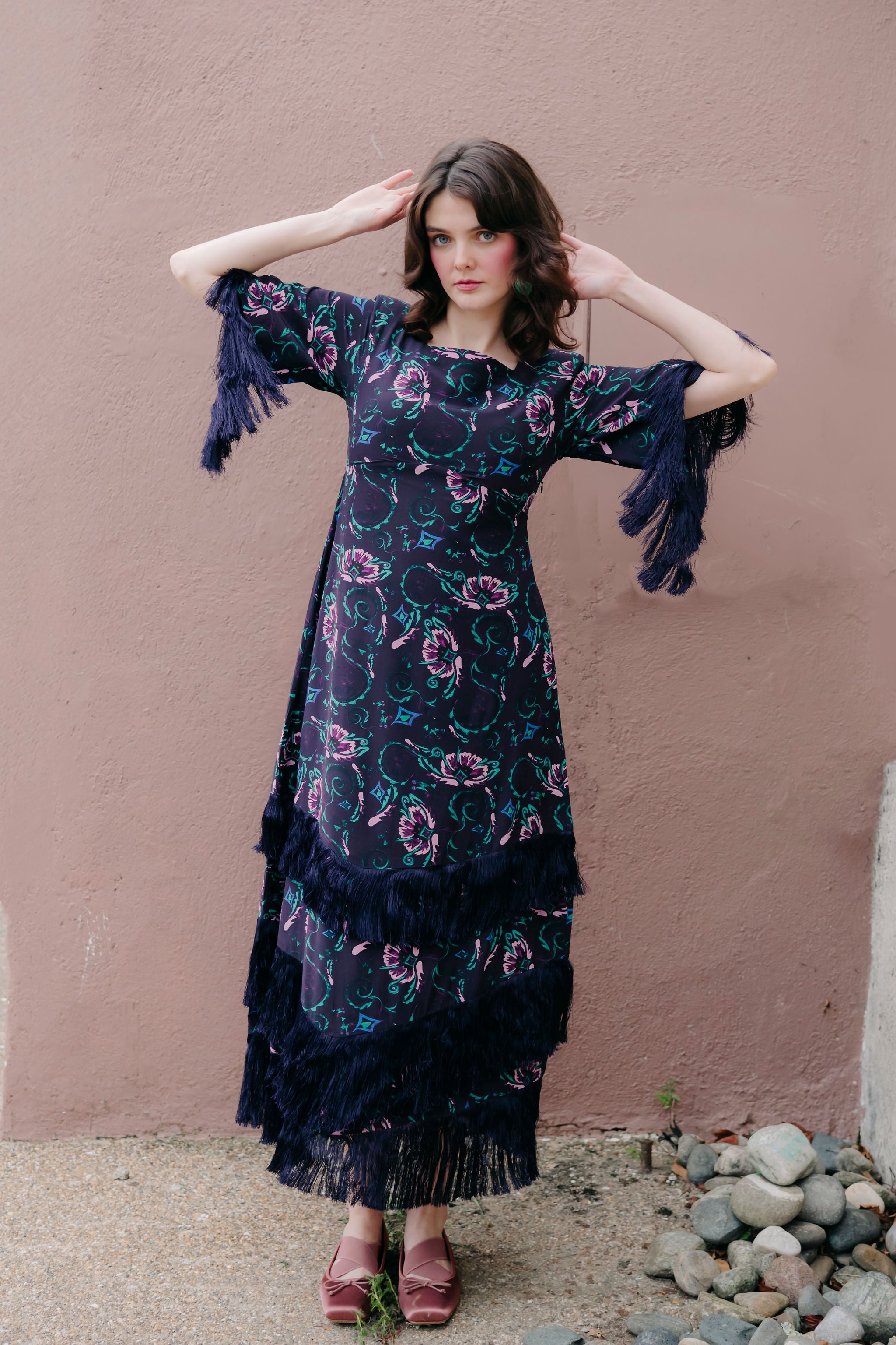 Silvana Dress in silk-midnight combo