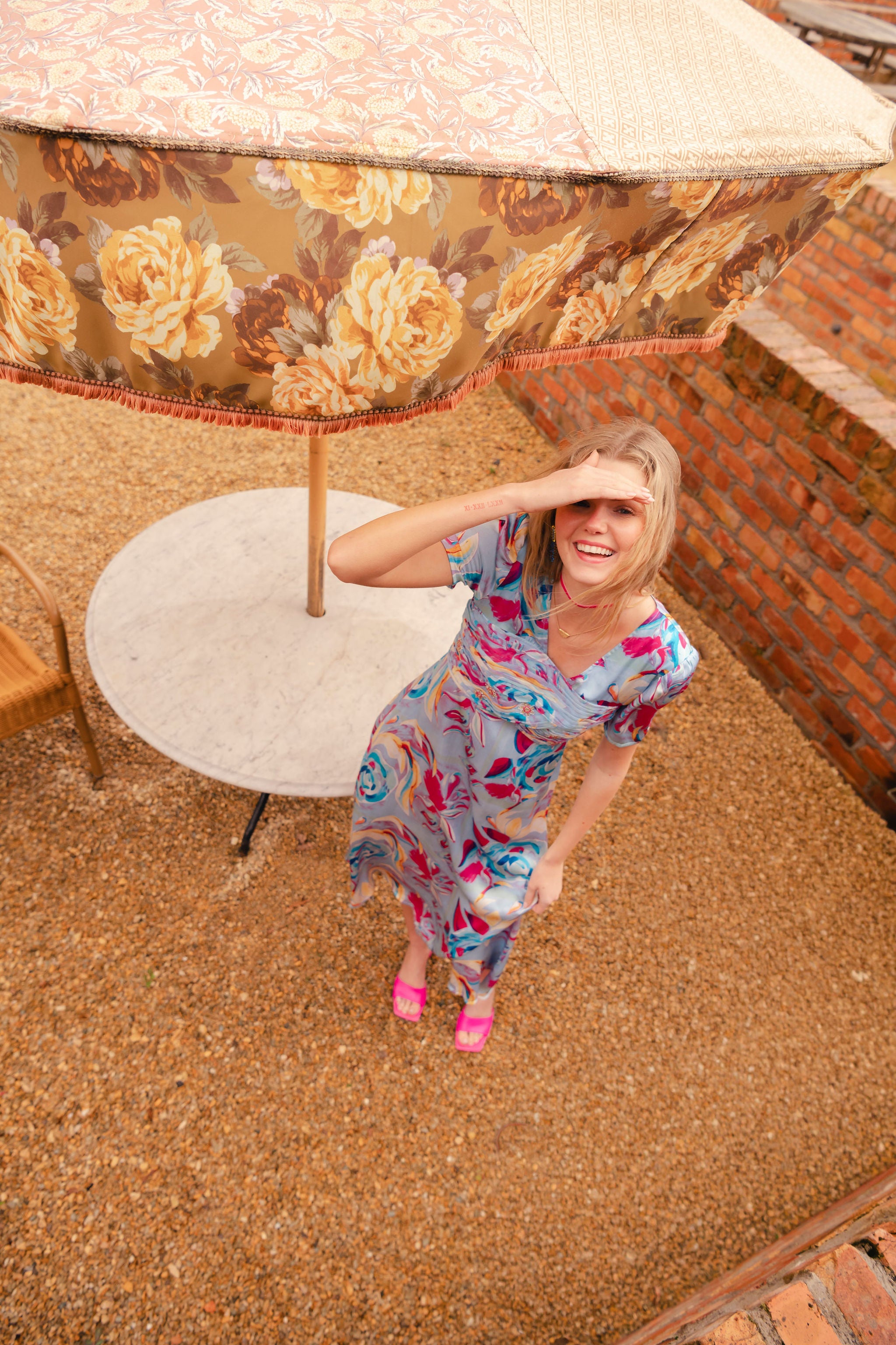 Orla Dress in multi pool blue print
