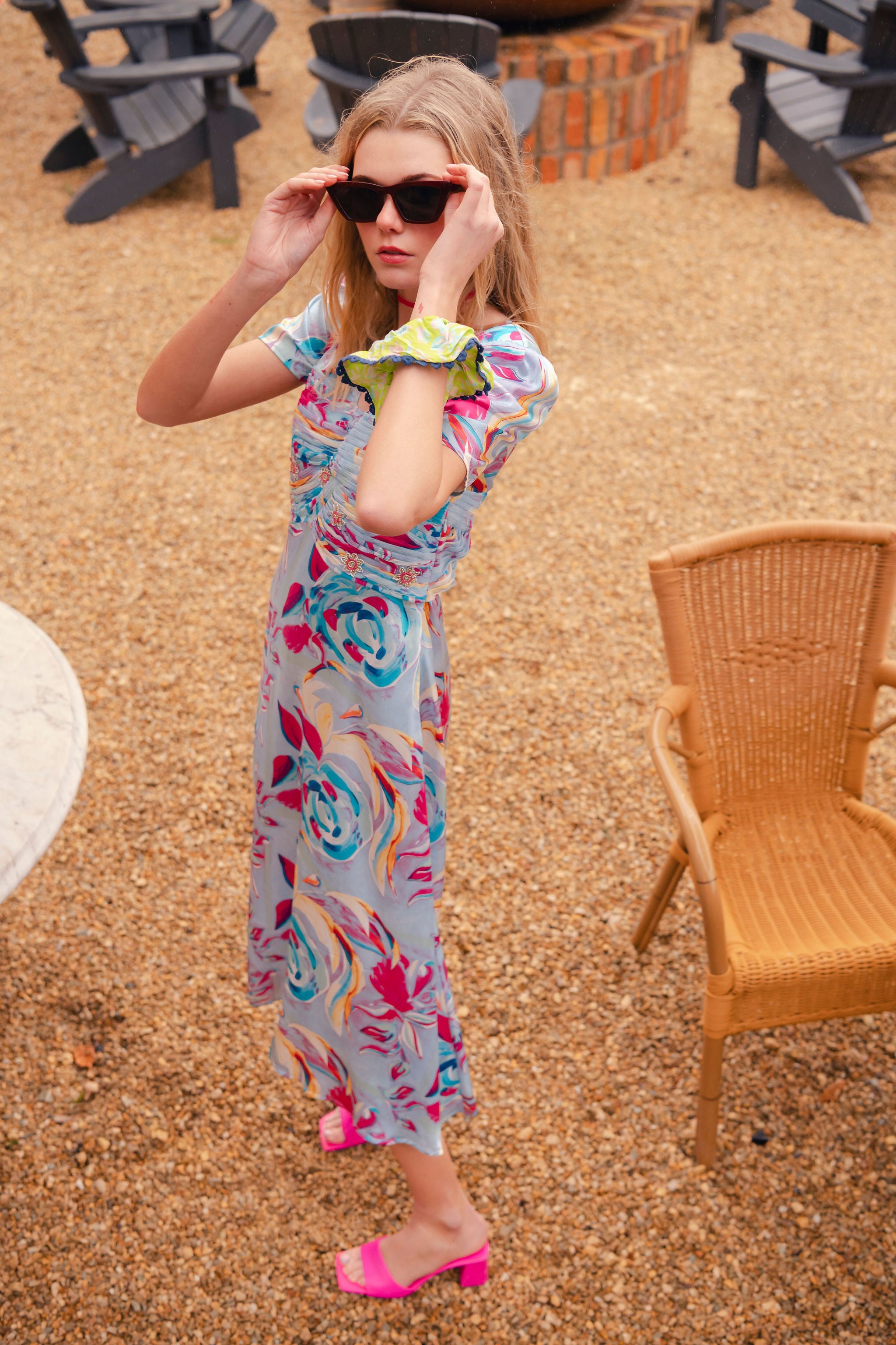 Orla Dress in multi pool blue print