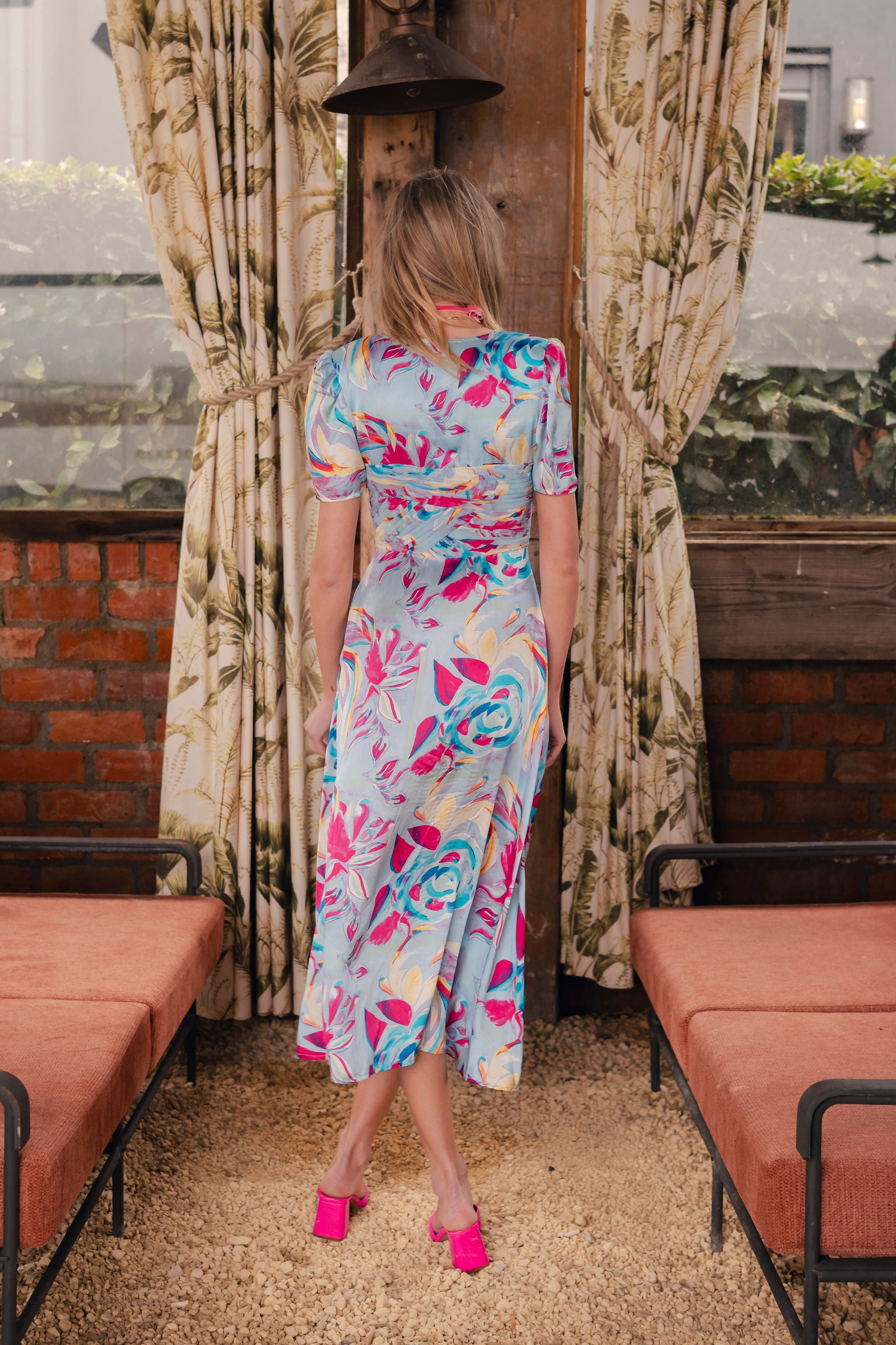 Orla Dress in multi pool blue print