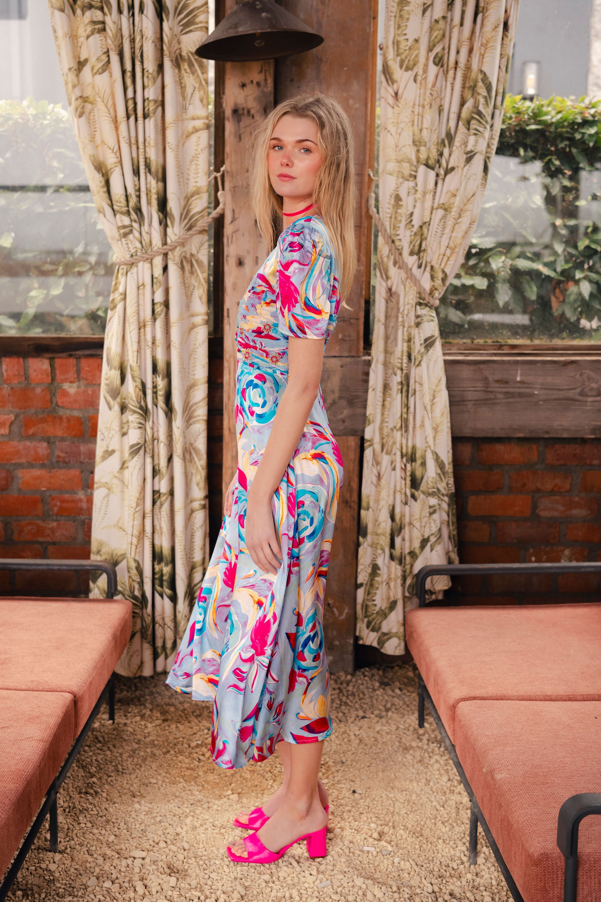 Orla Dress in multi pool blue print