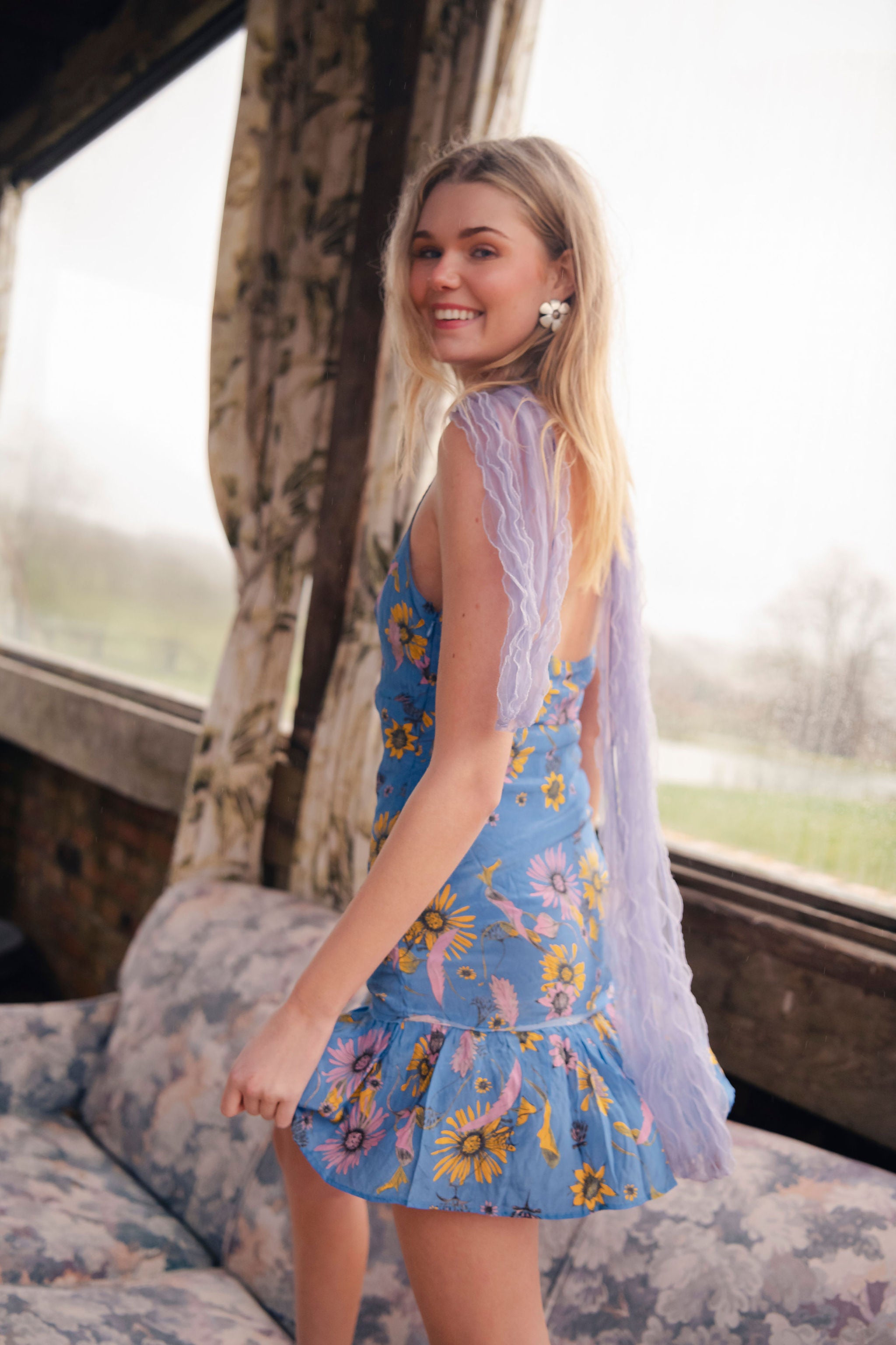 Suki Dress in Silk Blue Floral