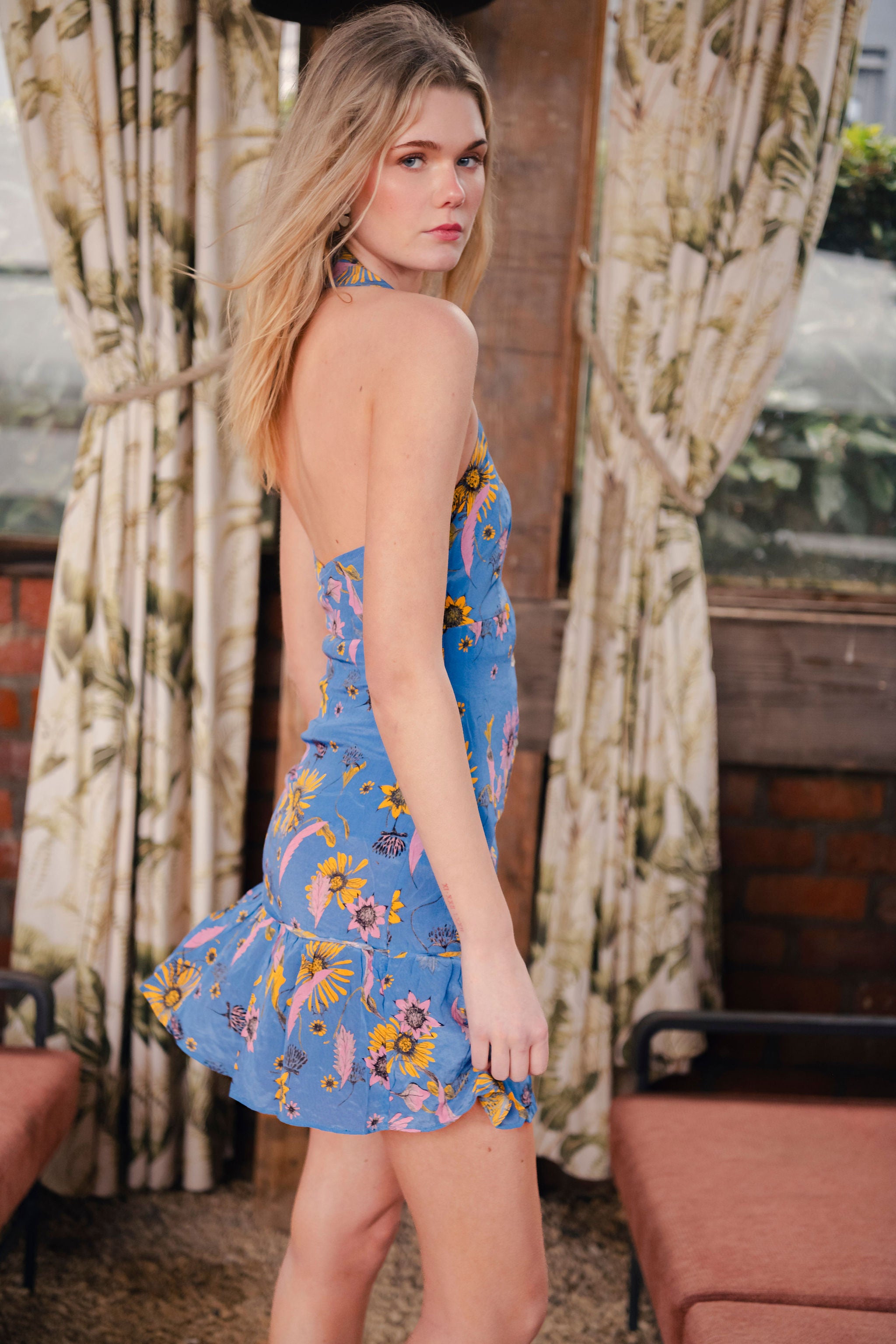 Suki Dress in Silk Blue Floral