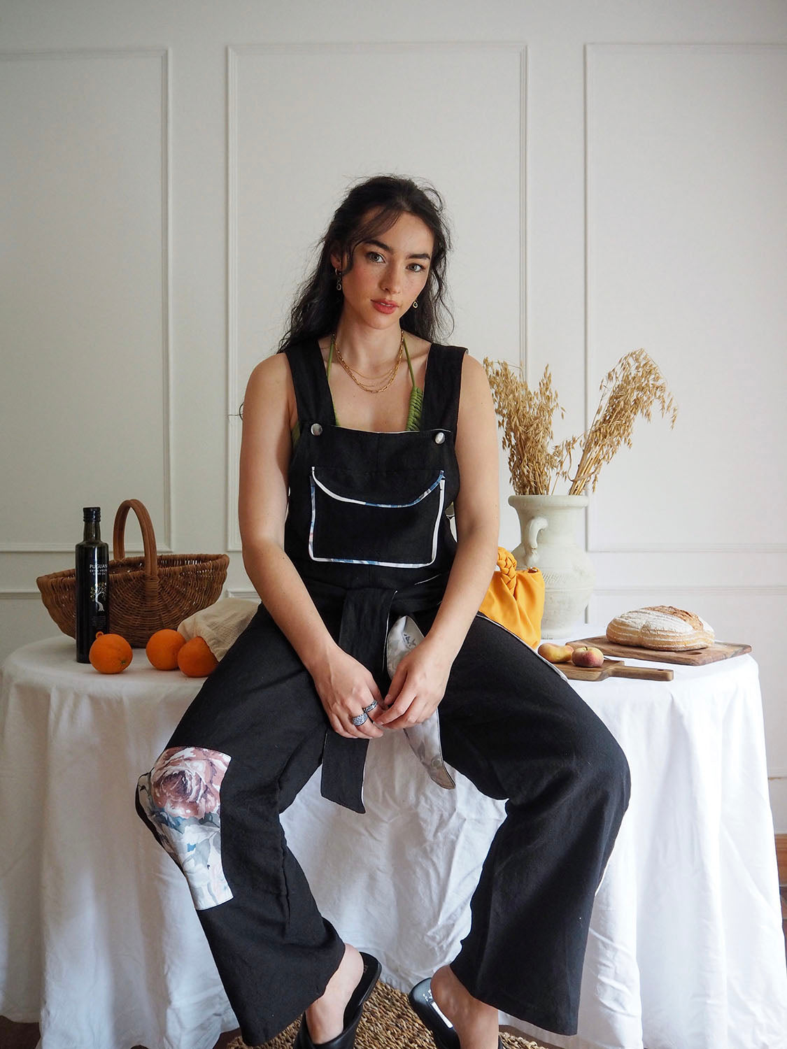 Clo dungarees black linen 198Euros