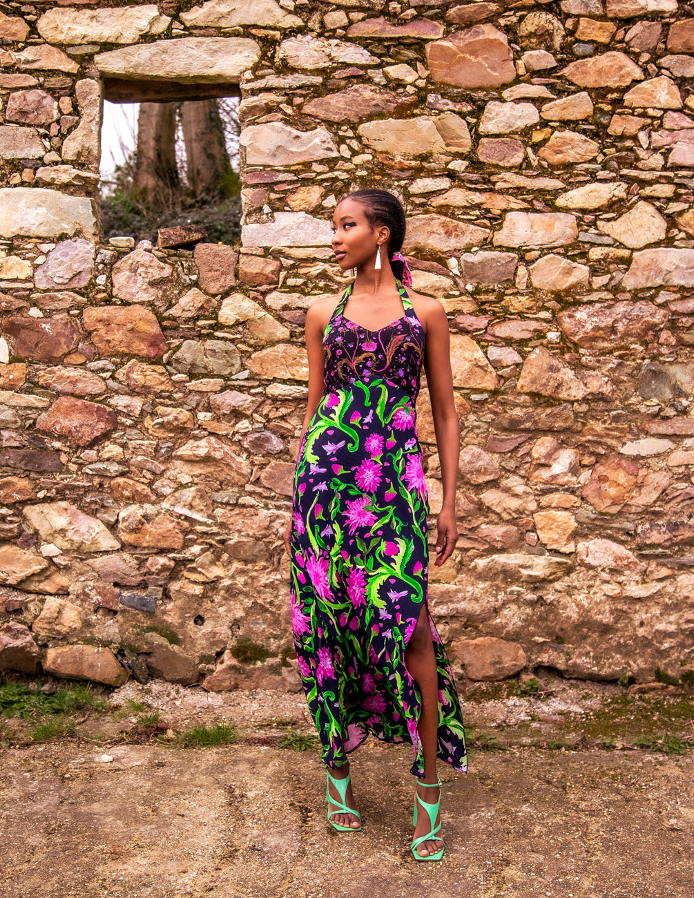 The Saoirse dress in navy/black strawberry floral print