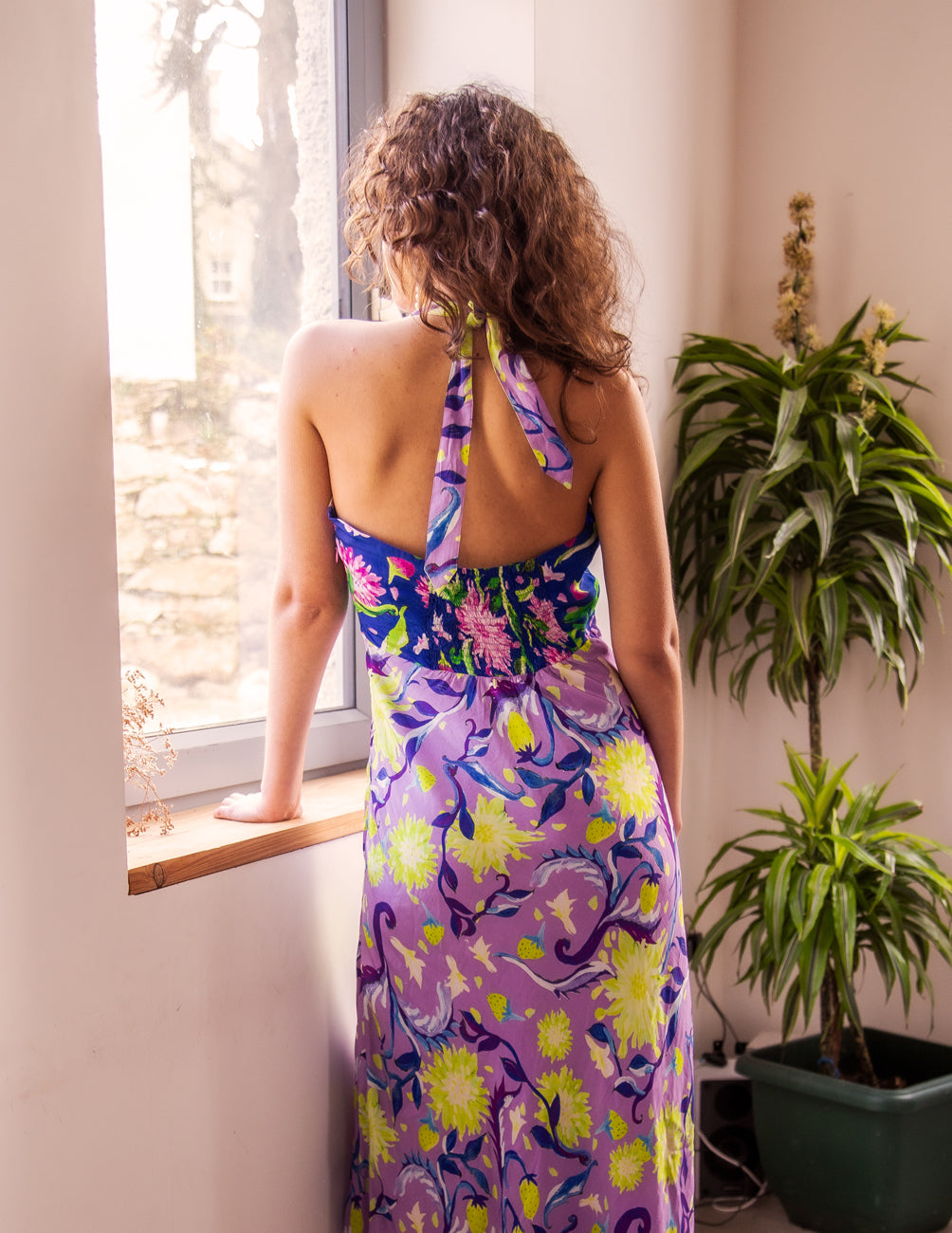 The Saoirse dress in lilac strawberry floral print