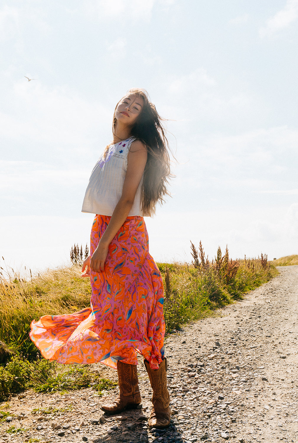 Ferifolk bella skirt orange fibre 65